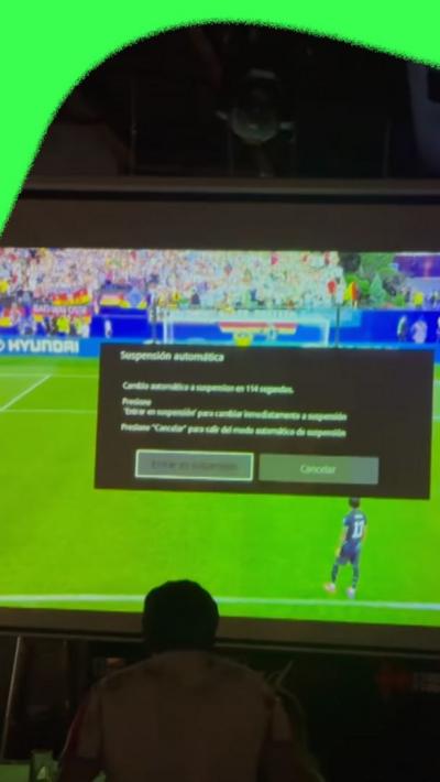 Paraguay fans see their feed cut out just before the final penalty of the win over Germany