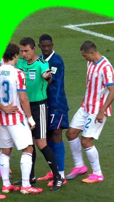 Paraguay players confront the referee at the 2026 World Cup