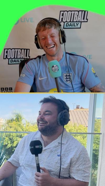 Jordan Pickford laughing with Lloyd Griffith