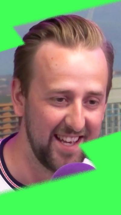 A Harry Kane lookalike in England shirt, sitting with a microphone in the BBC Radio Leeds studio