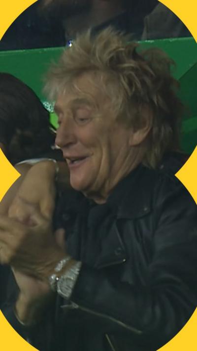Rod Stewart in attendance at Celtic's game against LASK