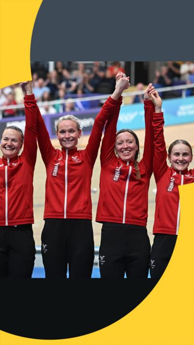 Jess Roberts, Ciara Oliva, Anna Morris and Meg Barker celebrate