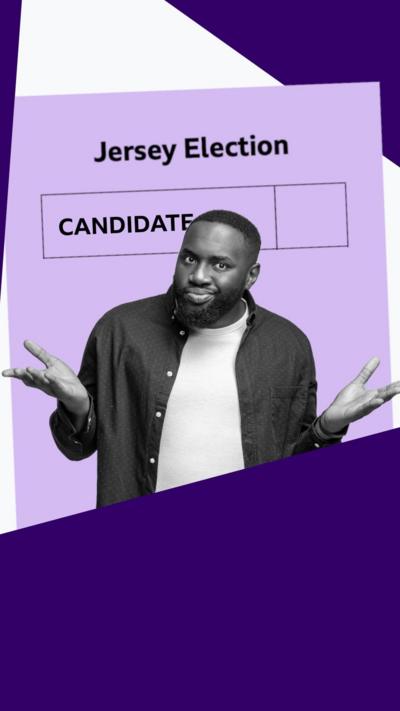 A ballot paper showing one candidate, and a man shrugging his shoulders