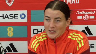 Wales captain Angharad James at a media conference