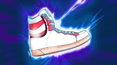 Illustration of high-backed trainers on a lightning background