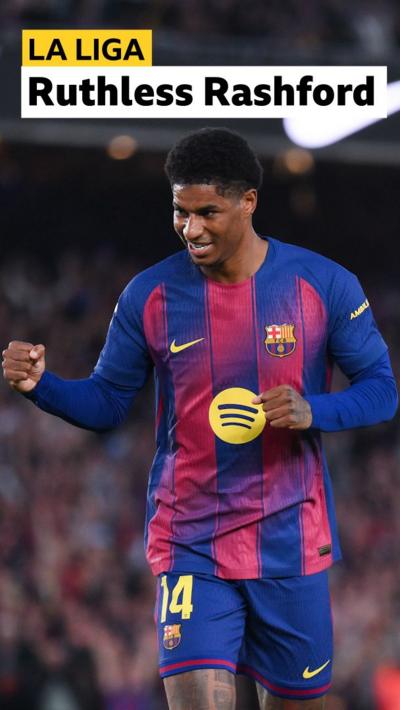 Marcus Rashford celebrates his goal for Barcelona