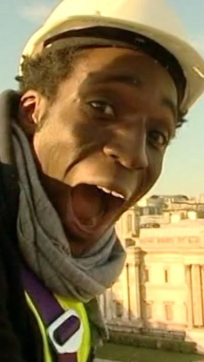 Blue Peter's Ayo Akinwolere looks shocked after dropping Trafalgar Square's Christmas tree star in 2008.