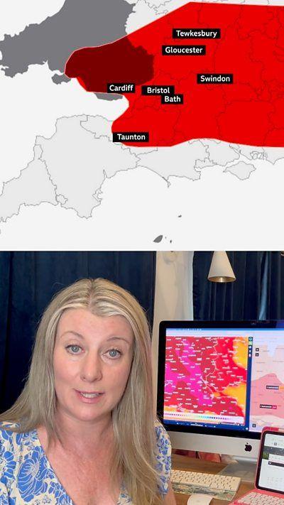 Weather map and Sara Thornton