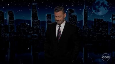 A screengrab of Kimmel as he looks towards the floor