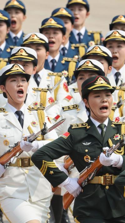 Chinese People's Liberation Army honour guards marching