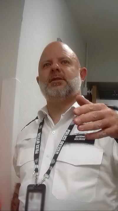 A police officer pointing