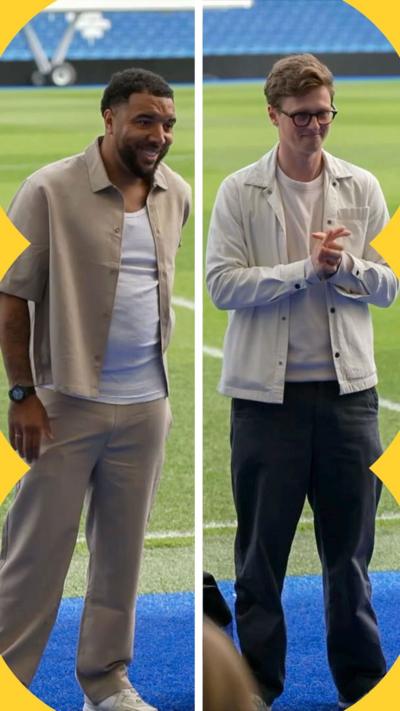 Splitscreen image of Troy Deeney and Max Fost at Brighton's Amex stadium.