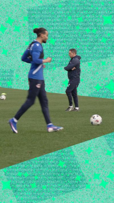 A player and coach at football training