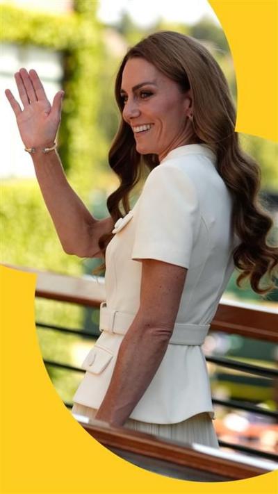 Kate Middleton waving to people with her right hand 
