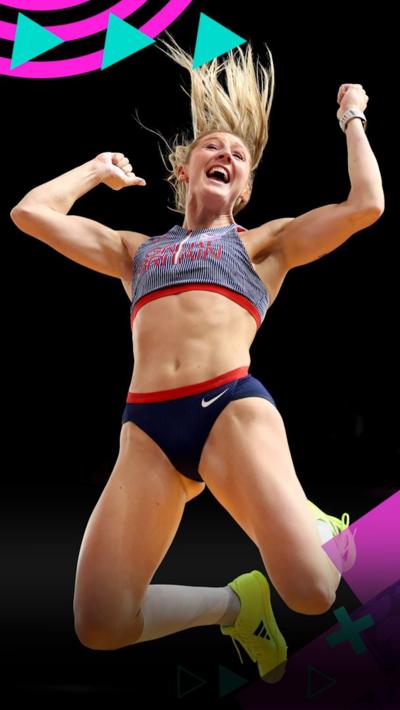 Molly Caudery jumps in celebration