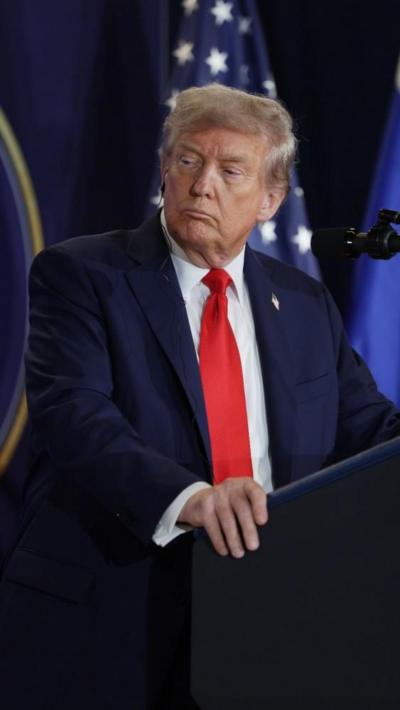 Donald Trump stood at podium