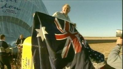 Steve Fossett pictured after completing round-world balloon journey