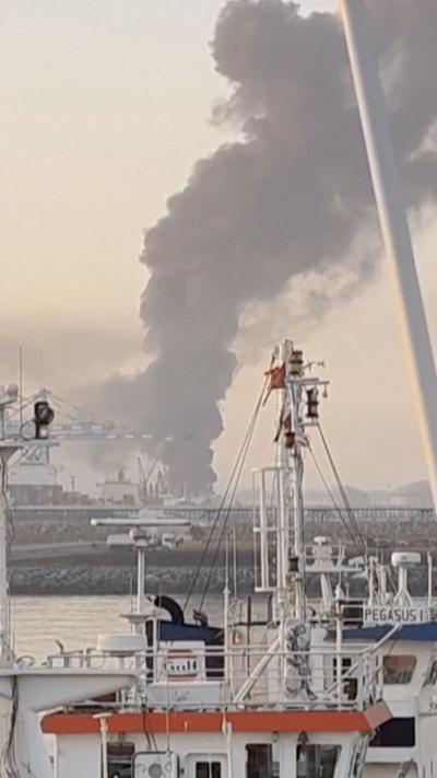 Fire in distance of building in UAE