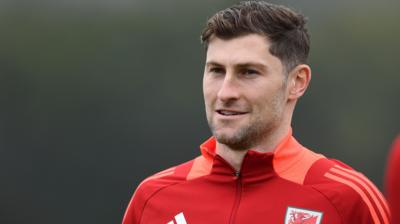 Ben Davies of Wales during a training session 
