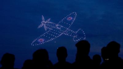 Drone lights creating image of spitfire plane