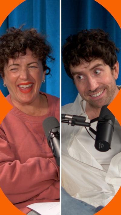 Composite image of Annie Mac laughing and Nick Grimshaw looking cheeky