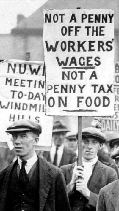 A shot of workers striking in 1926 in the General Strike