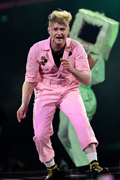 English musician Sam Battle, aka Look Mum No Computer and representing Great Britain with the song 'Eins, Zwei, Drei', performs during the second semi-final of the Eurovision Song Contest 2026