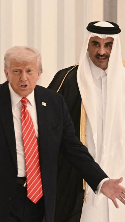 Trump and Qatar Emir greet guests at Lusail Palace