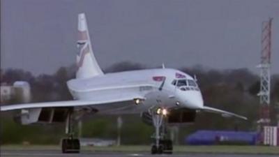 Supersonic aircraft Concorde touches down in Filton, Bristol.