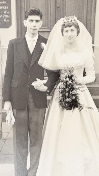 A black and white image of a married couple