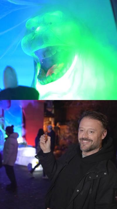 The Halloween house in Cardiff at night