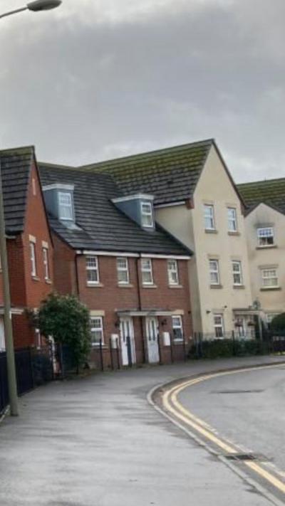 A street with town houses.