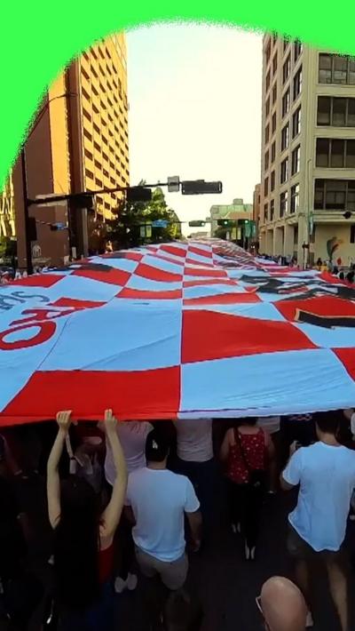 Croatia fans march through the streets of downtown Dallas