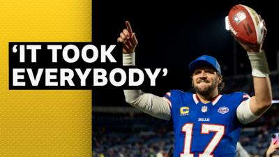 Josh Allen celebrates after Buffalo's thrilling win over Baltimore