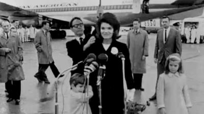 Jacqueline Kennedy with her children at airport