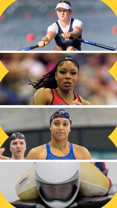 Composite image of rower Lauren Henry, runner Amber Anning, swimmer Eva Okaro and skeleton racer Freya Tarbit