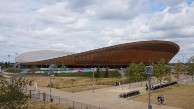 A view on the façadeof the Lee Valley VeloPark, located inside the Queen Elizabeth Olympic Park in London.