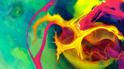 An abstract psychedelic image of bright colours