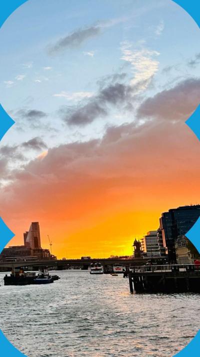 The sunset over water