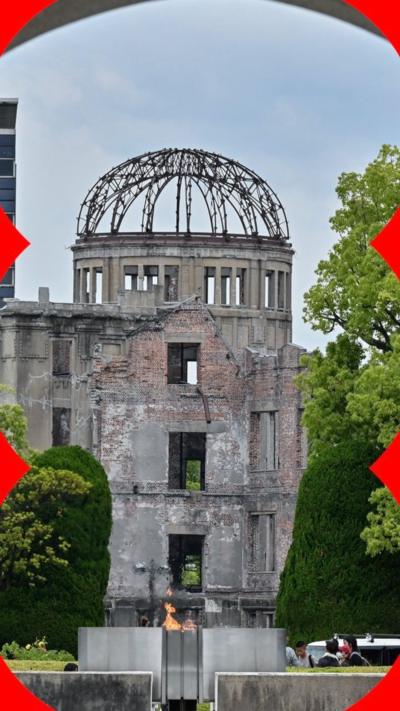 Shell of a building damaged by a nuclear bomb at the end of WW2