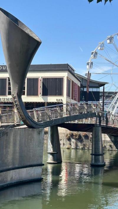 A bridge with the decking sticking up in the air after a fault