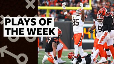 Myles Garrett of the Cleveland Browns celebrates