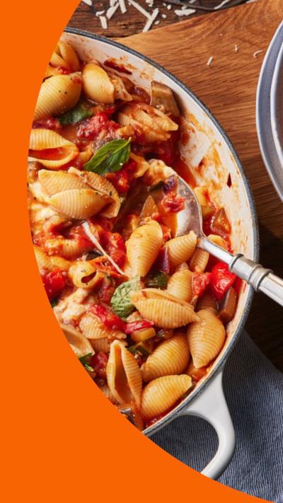 Pasta in a pot sitting on a table