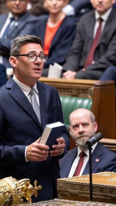 Andy Burnham being sworn in as an MP at Parliament