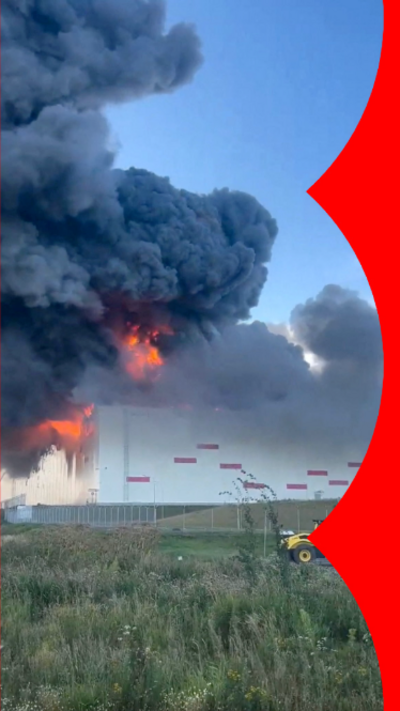 A burning warehouse