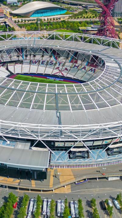 Aerial view of London Stadium - home of West Ham.