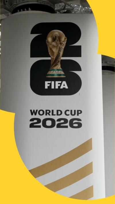 A black, white and gold Fifa 2026 World Cup sign. 