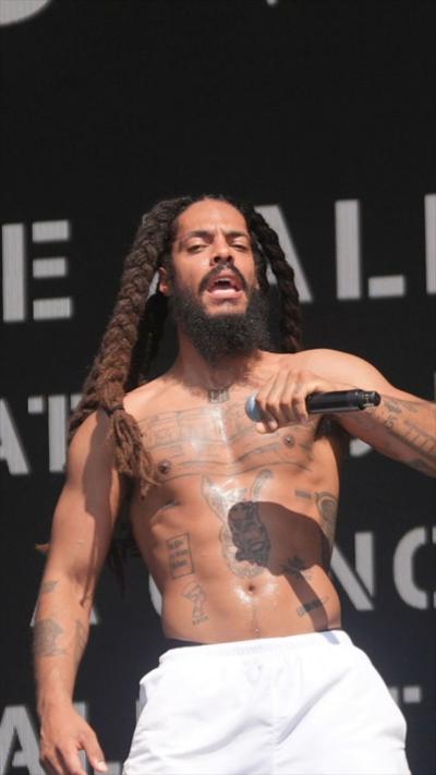 Bobby Vylan on stage at Glastonbury 