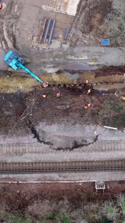 An aerial view of the landslip.