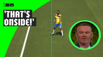Wayne Rooney and the VAR offside screen of Davinson Sanchez